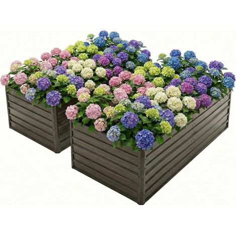 Bac potager surélevé métal, jardinière, fond ouvert, effet bois, pour jardin terrasse balcon-219x112x64 cm, 2 pièces