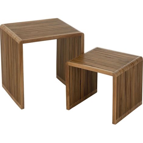 Table basse cubique en teck naturel bois chaleureux design contemporain - Teck naturel bois clair chaleureux (1/5)