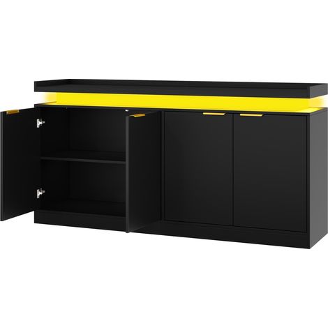 Credenza cucina con illuminazione LED, buffet a 4 ante in MDF nero, 160 x 39 x 83 cm, MODENUIT (1/5)