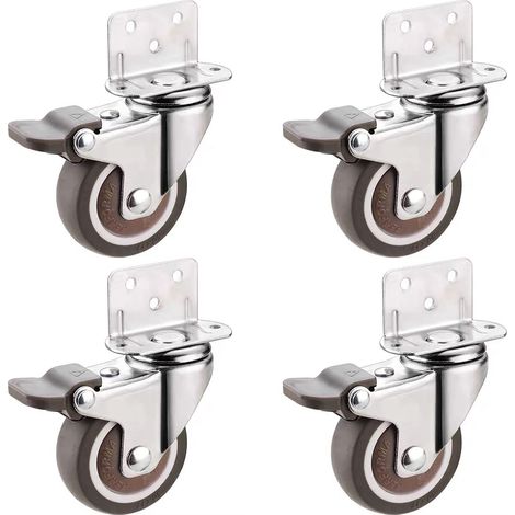 JSSEVN - Set of 4 furniture casters with brakes - L-shaped mounting plate - Suitable for nurseries, furniture, plant stands (50 mm) (1/5)
