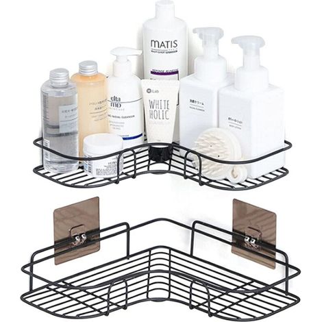 Étagère d'angle de salle de bain 2 pièces avec autocollants Cuisine en acier inoxydable Noir