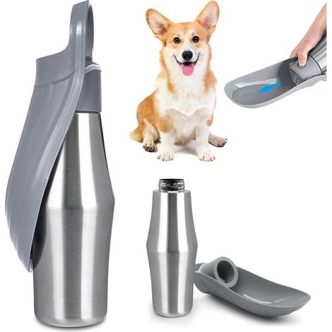 1 PCS 750 ml, Gourde pour chien, pliable à 180°, portable, en acier inoxydable, gris, pour chien, extérieur (1/5)