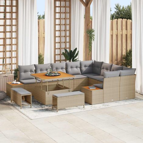 vidaXL Gartensofa-set mit Kissen 12 pcs Beige und Hellgrau (1/5)