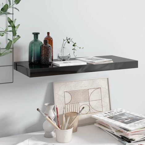 Étagère murale flottante Étagère suspendue Noir brillant 60x23,5x3,8 cm MDF BRZH164338 (1/5)