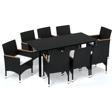 Ensemble à manger de jardin coussins 9pcs Mobilier de jardin Résine tressée Noir (1/5)