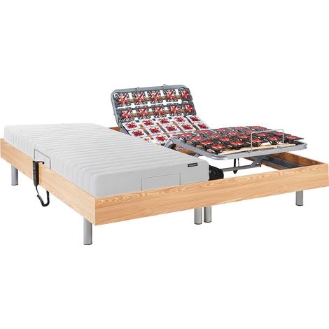Vente-Unique – Lit électrique de relaxation 2 x 80 x 200 cm – Matelas latex moelleux – Sommier tout plots – Technologie OKIN avec télécommande