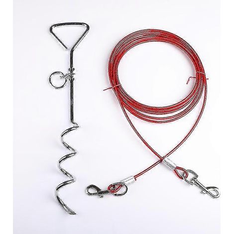 Piquet pour chien, câble d'attache pour chien d'extérieur, piquet métallique en forme de spirale pour attacher les chiens au sol, idéal pour le camping et le jardin, convient aux chiens de petite, moy (1/4)