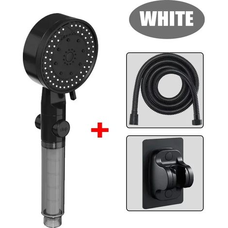 Ensemble noir - Pommeau de douche - 22,5 cm (8,85 po) - Douchette de salle de bain portable avec 10 jets, filtre haute pression, arrêt automatique de l'eau et accessoires. (1/5)
