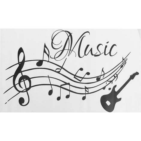 Sticker Mural Notes de Musique en Pvc Autocollant Adhésif Amovible, Décoration Murale Salle de Musique et Chambre, Motifs Guitare et Portée Musicale, Facile à Appliquer (1/5)