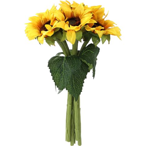 6 künstliche Blumen, dekorative, naturgetreue und elegante Sonnenblumen-Optik, für Wohnzimmer, Hochzeiten (1/5)