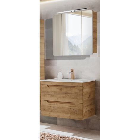 Waschtisch und Spiegelschrank Set LUTON-56-CRAFT in Wotan Eiche Nb., B/H/T ca. 81/200/46 cm (1/5)