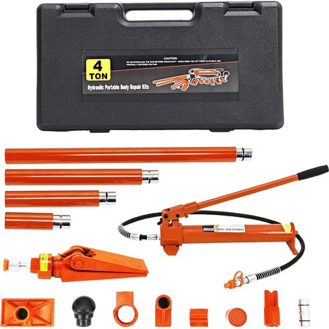 Kit Porta Power hydraulique 4 tonnes – Cric Robuste pour réparation de châssis et carrosserie – Vérin, Flexible 1,4 m, Mallette Plastique – Atelier, Voiture, Camion, Ferme – 4 t  Boîte