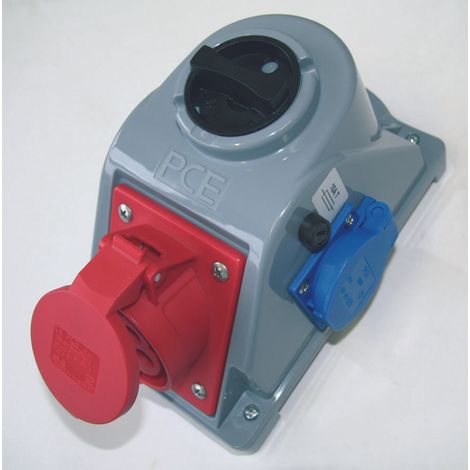 Nueva serie de enchufes con interruptor "Combo-Pol" 32A 400V 3P+Z+N, enchufe 2x230V, interruptor 0-1