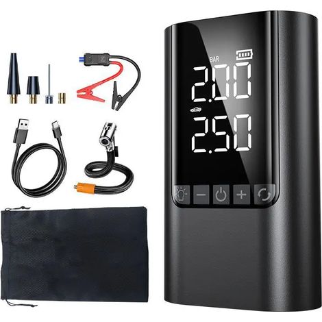 (6000 mAh) Démarreur de secours pour voiture et pompe à air combinés, prend en charge le démarrage 12V, la batterie externe, le voyant d'avertissement et le gonflage des pneus. (1/5)