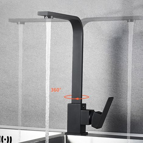 Robinet de cuisine pivotant à 360°, anti-fuite, pour évier eau chaude et froide, avec filtre et aérateur noir (1/5)