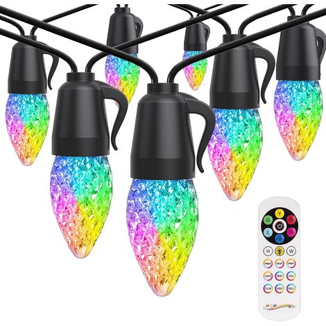 Guirlande Guinguette Étanche, 15M 25 LED RGB Guirlande Exterieure avec Télécommande, 7 Couleur et 24 Modes, IP65 Lumineuse Guirlande (1/5)