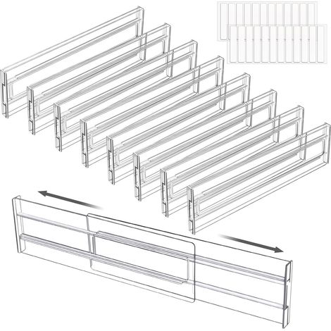 8 PCS Separateur Tiroirs Reglable,Extensibles de 27 5 à 52 cm, Organisateur de Tiroir Réglables pour Ustensiles,Cuisine,Vanité, Salle de Bain, Maquillage