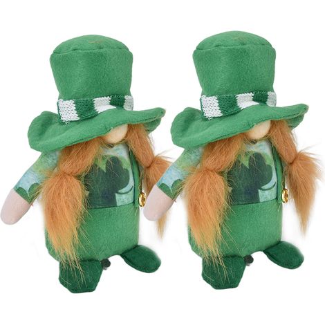 2 pièces Nains de jardin mignons faits main chapeau vert sans visage décoration Saint-Patrick pour chambre canapé table (poupée femme) (1/5)