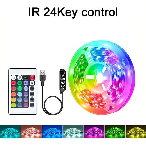 (24 touches, 49,2 pi - 15 m) Bande lumineuse LED RGB, alimentée par USB 5V, convient à la décoration de chambre et de rétroéclairage TV. (1/4)