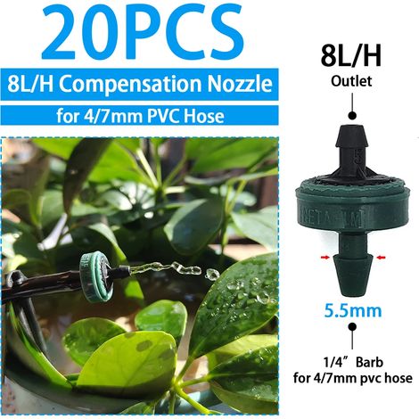 (Q-8L-20PCS) Arroseur goutte-à-goutte pour serre et jardin, avec diffuseur de brume réglable, piquet et buse rotative à micro-pulvérisation. (1/5)