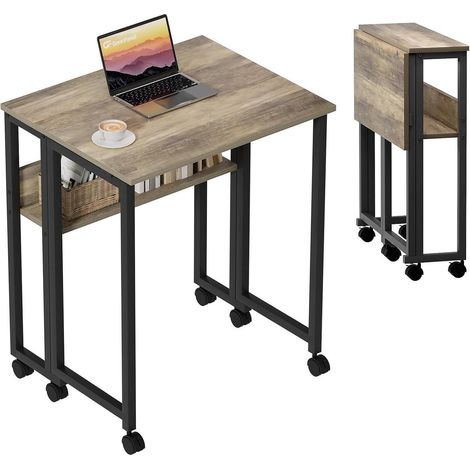 Kleiner Klappschreibtisch 80 cm mit Rollen und Stauraum Sandeiche (1/5)