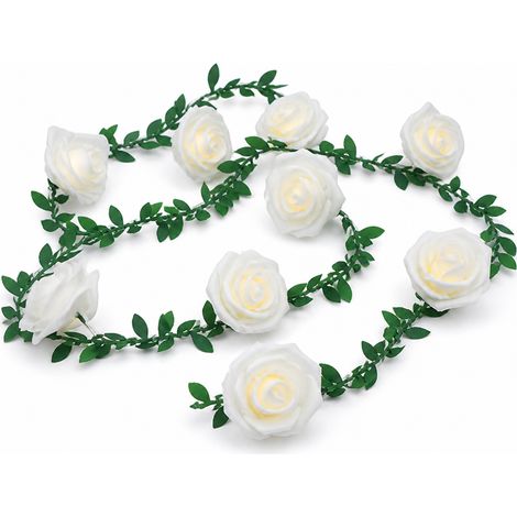 Guirlande LED Solaire à Grandes Roses Blanches et Feuilles Vertes, 50 Lumières, Décoration de Noël (1/5)