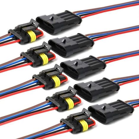 Connecteur étanche,connecteurs de Fils électriques autobloquants à 4 Broches avec Fil 16 AWG Marine pour Les connexions de Voiture,Camion,Bateau et Autres Fils. (5pack) (1/5)