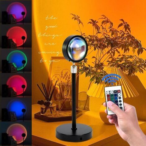 Lampe de projection coucher de soleil, lampe solaire, projecteur de lumière solaire, projecteur de lumière avec télécommande, veilleuse Golden Hour 16 couleurs RGB à changement de couleur pour chambre (1/5)