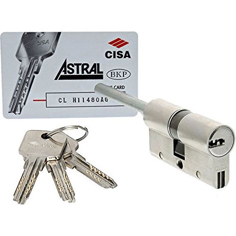 CISA 10A3S707012, Cilindro Europeo Astral S, Ottone Nichelato, 30/30 mm, Predisposizione per Pomolo, Gambo Accorciabile (1/3)