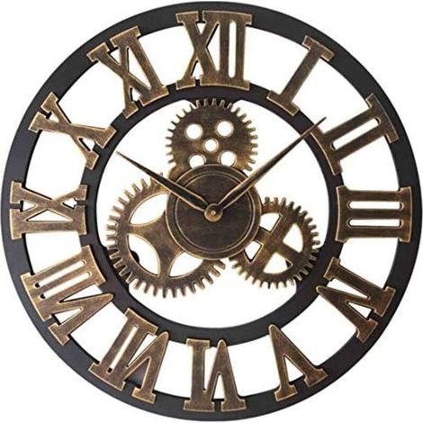 Horloge murale silencieuse vintage avec chiffres romains sans tic-tac, en métal - Décoration d’intérieur pour salon, cuisine, café, hôtel et bureau - 40 cm