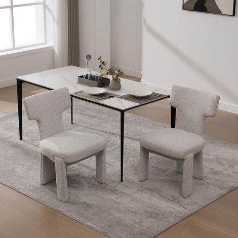 Ensemble de 2 chaises modernes en chenille avec pieds en hévéa – Chaises d'appoint sans accoudoirs et dossier incurvé pour salon, chambre, restaurant, café, salle à manger, réception, beige (1/5)