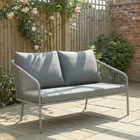Canapé de jardin avec coussins. canapé 2 places en rotin. canapé lounge. canapé d'extérieur pour balcon. 112 x 72 x 76 cm. gris
