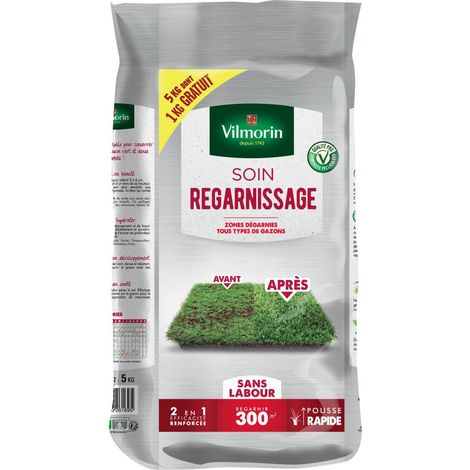 Vilmorin – Gazon regarnissage universel 6kg – Couvre jusqu'à 240m² – Mélange graminées sélectionnées – Germination rapide 7-14 jours