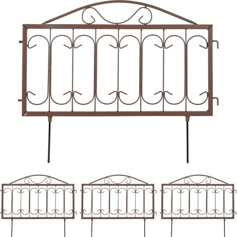 Relaxdays Beetzaun Metall, HxB: 46 x 57 cm, Garten Beeteinfassung zum Stecken, 4 Zaunelemente, Antik-Design, braun