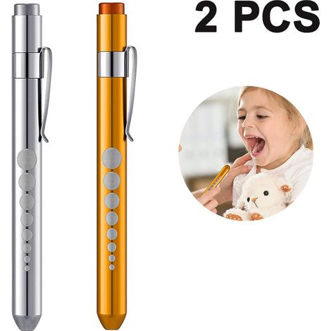 Lot de 2 stylos lampes torches en alliage d'aluminium, lampe torche LED, stylo lampe pupillaire à lumière blanche, petite lampe torche