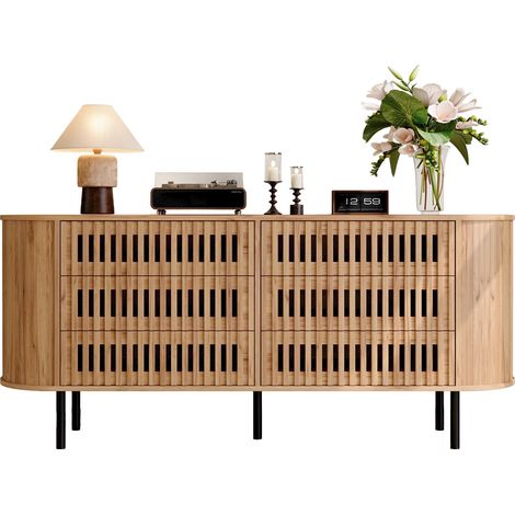 CHICFURN Mueble TV 160x40x70 cm de MDF natural, 6 cajones, estilo escandinavo (1/5)
