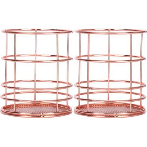 2pcs Porte-Stylo Panier de Rangement de Bureau Rond Or Rose Boîte de Maquillage en Maille en Métal (1/4)