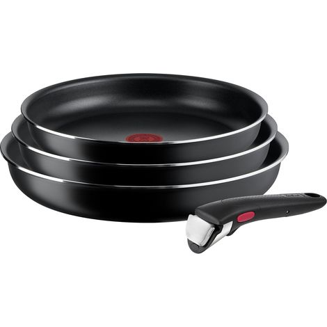 Tefal Ingenio Easy On - Set di 3 padelle + manico estraibile: 3 padelle da 22/24/26 cm, manico rimovibile, padelle antiaderenti, rivestimento titanio, Thermo-signal, lavabile in lavastoviglie e forno (1/4)