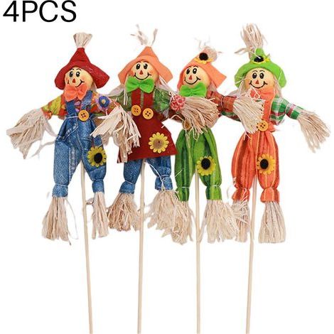 Lot de 4 épouvantails debout pour décoration automnale de jardin, ornements mignons d'Halloween pour centre commercial et bar. (1/5)
