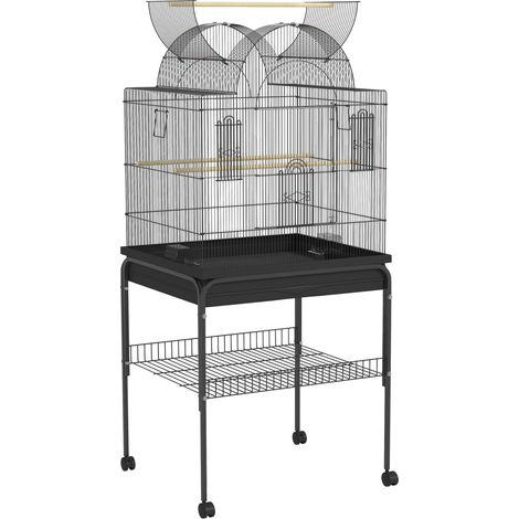 Volière-PerruchesOndulées-Canaris-PlateauÉtagère-StationAlimentation-Nichoir-Roulettes-AcierNoir-63x53x144cm (1/5)