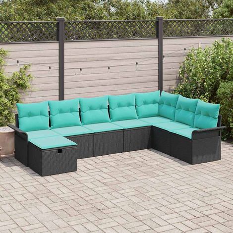 vidaXL Ensemble de canapé de jardin 8 pcs Noir et turquoise polyrotin (1/5)