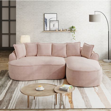 Divano angolare 252x164x67 cm rosa, chaise longue profonda, ciniglia, senza montaggio MEUBLIV (1/5)