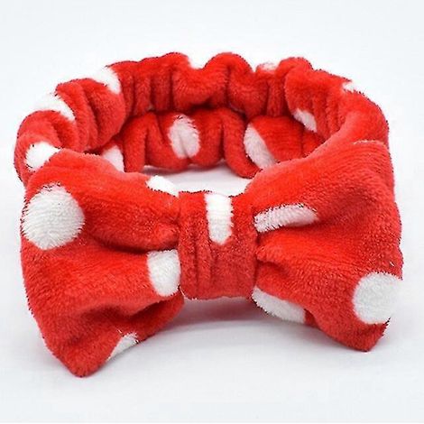 Damen Mädchen Haarband aus einfarbigem Korallenvlies mit Schleife, Leopardenstreifen-Haarband, Punktmuster, Make-up-Turban-Color dot 06 (1/5)