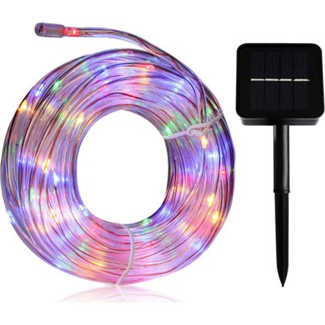 Un ensemble de 100 tubes lumineux LED en fil de cuivre à énergie solaire, 8 modes, guirlande lumineuse étanche d'extérieur, lumières pour sapin de Noël, lumières de jardin (fil argenté, quatre couleur (1/5)