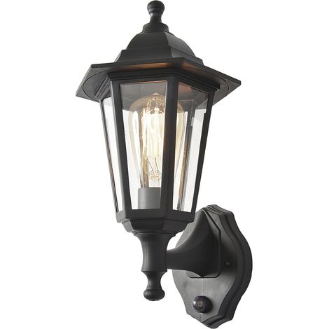 Litecraft Neri Wall Light Outdoor Traditional Lantern With PIR Sensor - Black