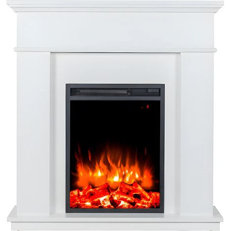 Camino elettrico da appoggio VESUVIA - con mantello - L98 x P24 x H102,5 cm - Bianco (1/5)