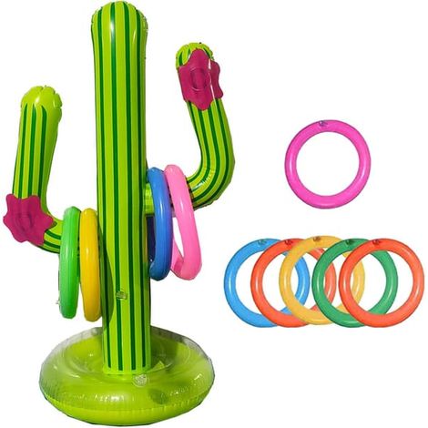 Jeu gonflable Cactus comprenant : jeu de lancer d'anneaux en forme de cactus, bouée cactus pour piscine, jouets gonflables pour piscine, jeux d'extérieur pour piscine (1/4)