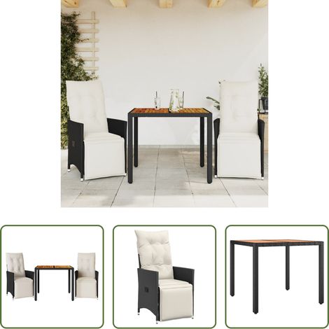Bistro-Set -  3-tlg. Bistro-Set mit Kissen Schwarz Poly Rattan (1/5)