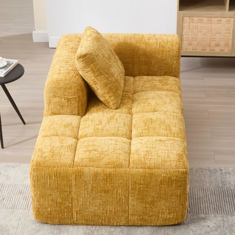 Tumbona de 158 x 90 x 60 cm - Sofá de 1 plaza mullido con cojín y bolsillos laterales - Chenilla amarilla (1/5)