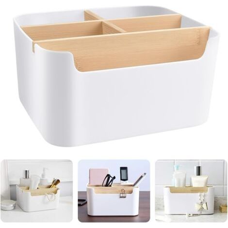 Boîte de Rangement Bureau à 5 Compartiments Porte Stylo Bureau Amovible Organisateur de Bureau Blanc Rangement Stylo Bureau Rangement Telecommande TV Multifonctionnel pour Crayon Maison (1/4)